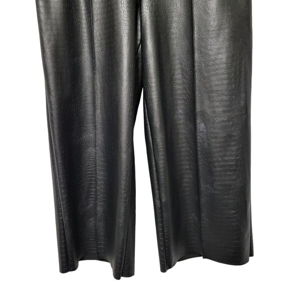 J Jason Wu Sz 10 Pants Faux Leather Croc Texture Cropped Culotte Wide Leg Black - Picture 4 of 11
